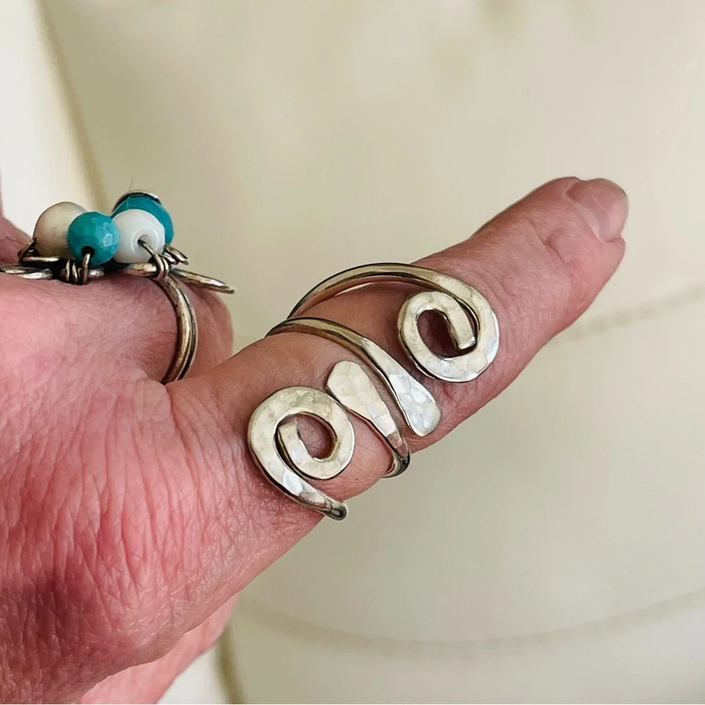 Handmade‎ 925 Sterling Silver Hammered Swirl Statement Ring — SZ 6.5 to 7.5